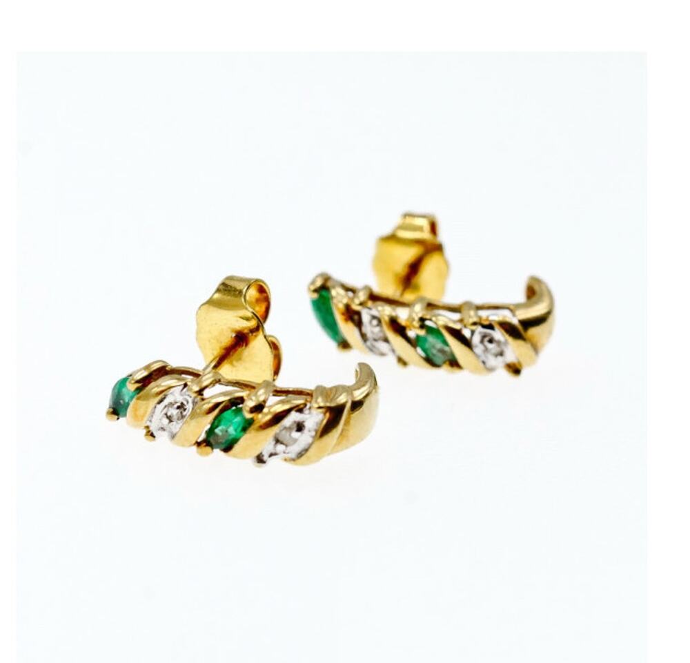 10K Yellow Gold Emerald & Diamond Stud Earrings